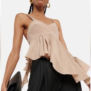 NWT Victoria Beckham Beige Asymmetric Silk Top